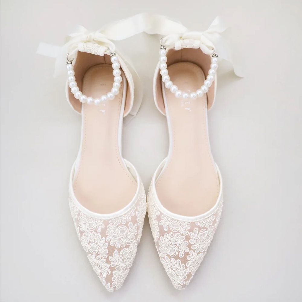 Crochet Lace Pointy Toe with Pearls Ankle Strap